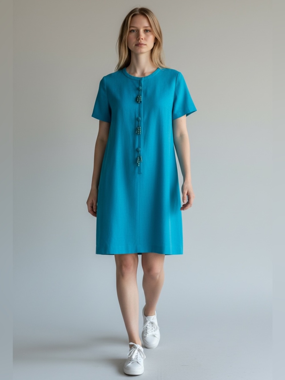 Vintage Leslie Fay Turquoise Linen Sheath Dress Union Made